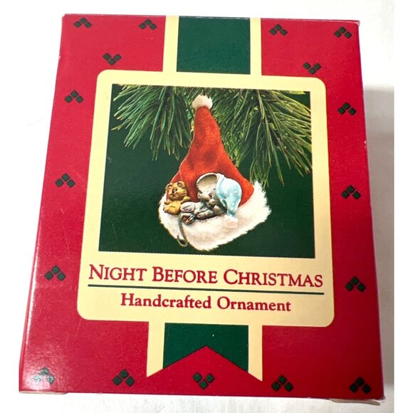 Night Before Christmas Handcrafted Hallmark Ornament With Sleeping Mouse & Bear - Picture 3 of 4